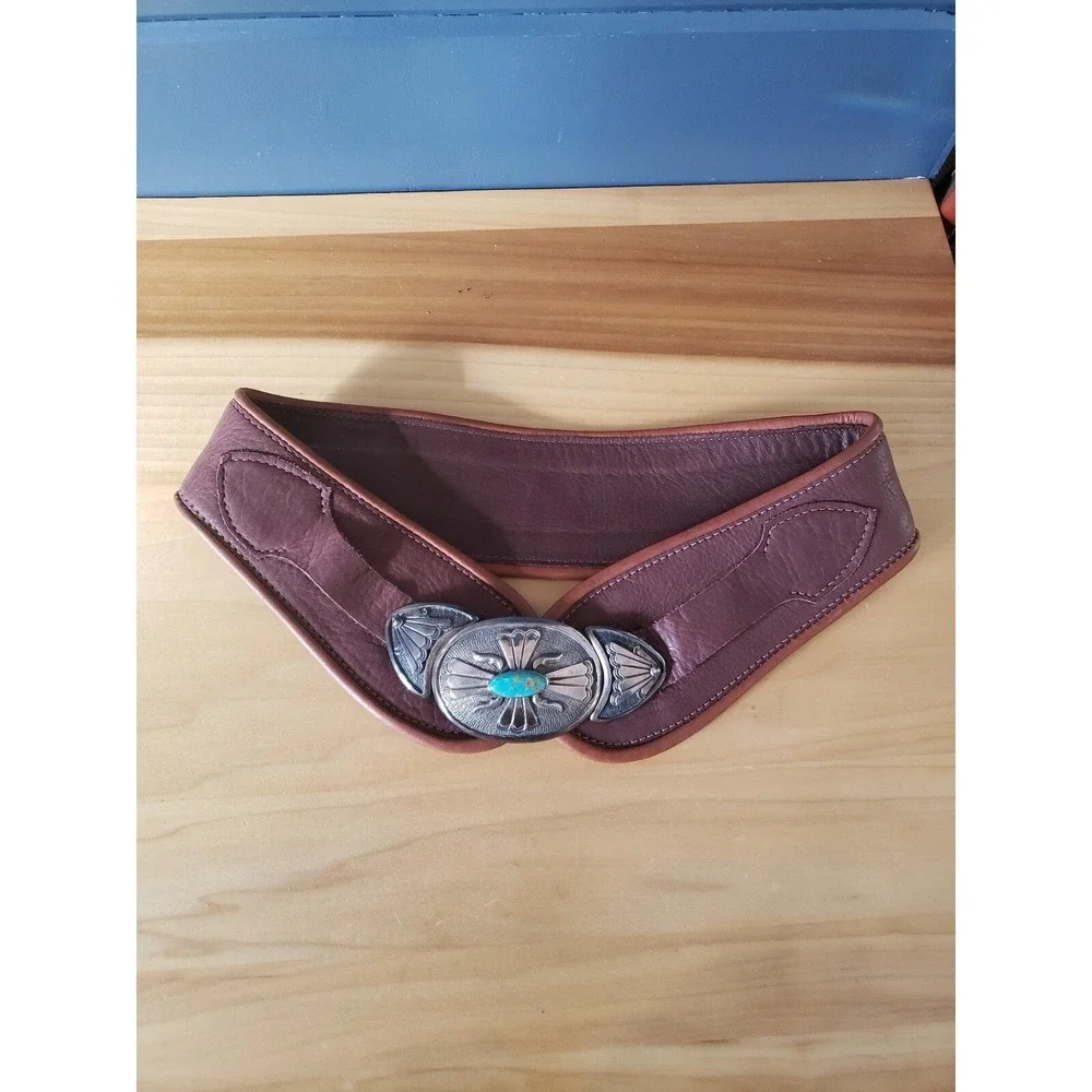 Vintage‎ Dee Morris Silver and Turquoise Leather Belt
